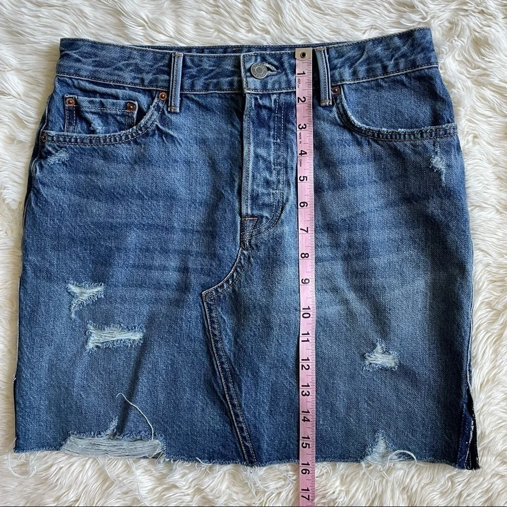 GRLFRND Skirt Blaire Split Pencil High Rise Distressed Mini in Faded Love 27 NWT